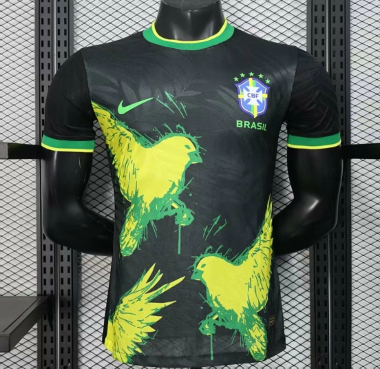 Player Version 2025 Brazil Black with Eagle Print Jersey