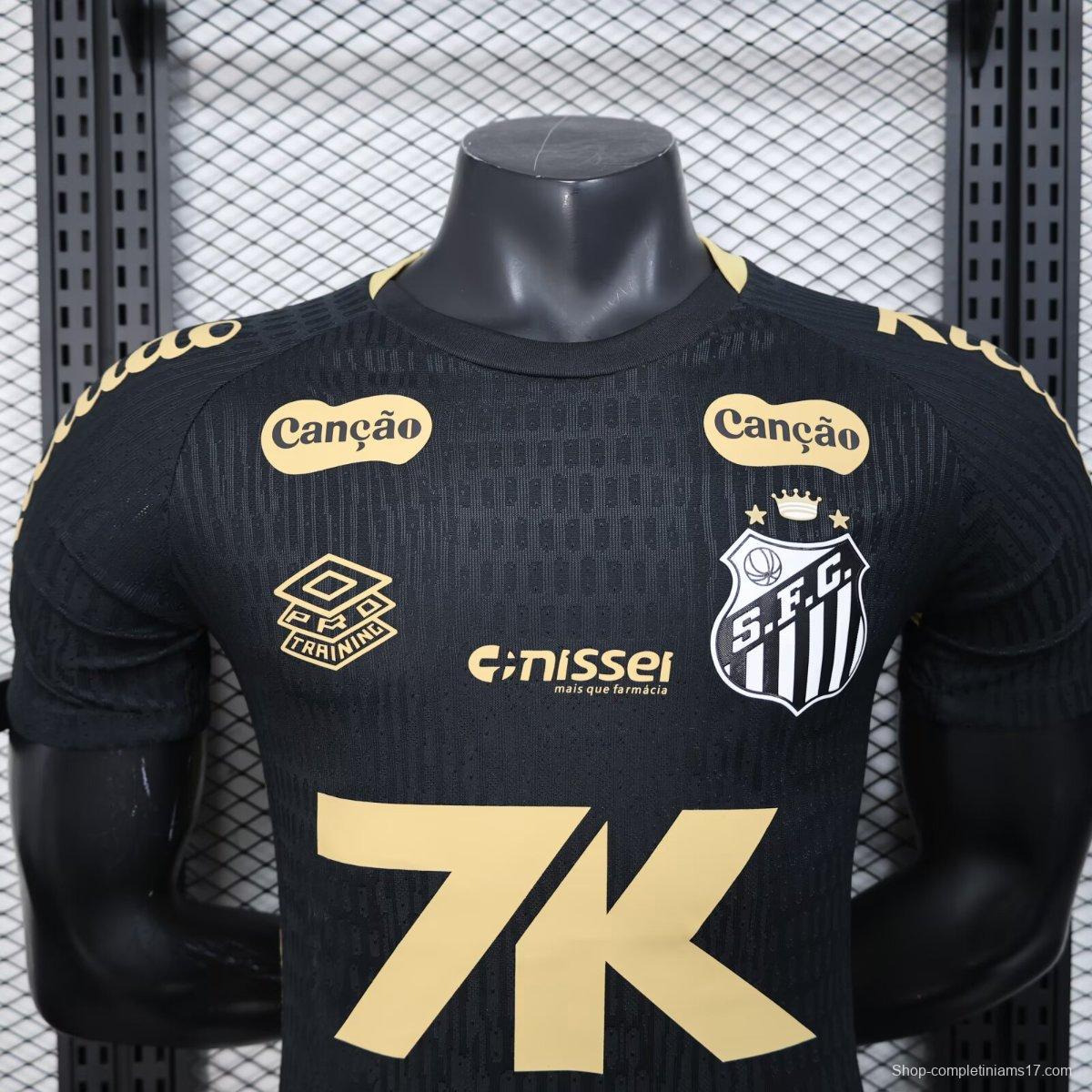 Player Version 25/26 Santos FC Black with Textured Pattern Jersey With Full Sponsors
