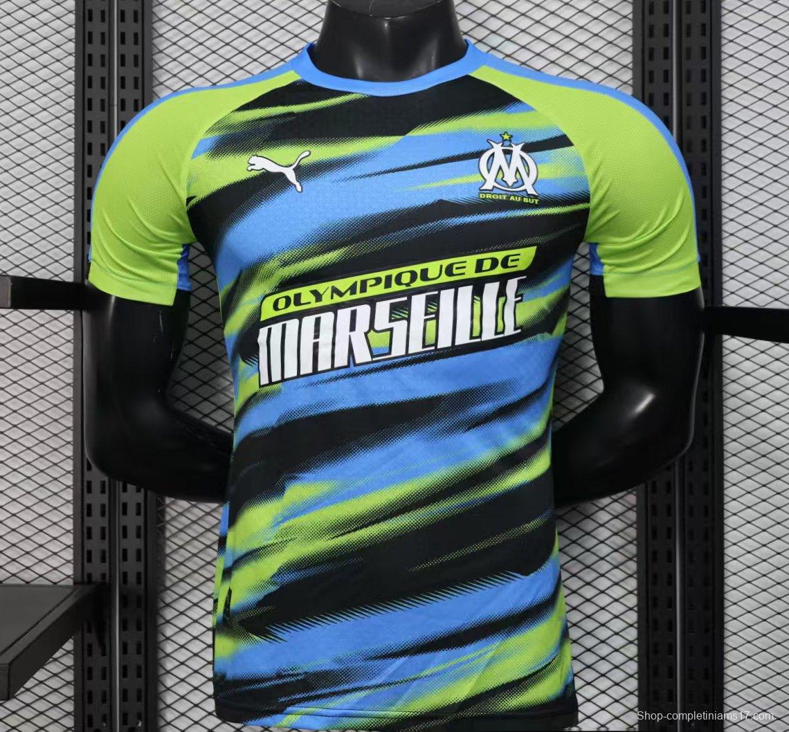 Player Version 25/26 Olympique de Marseille Neon Green Blue Black Gradient Stripe Jersey