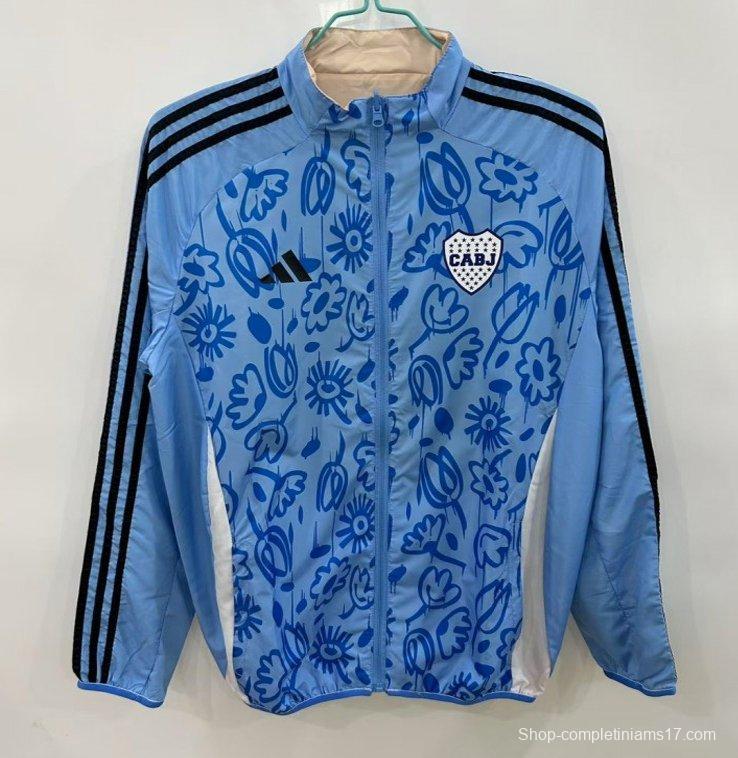 25/26 Boca Juniors Light Blue/Beige with Floral Pattern Reversible Windbreaker