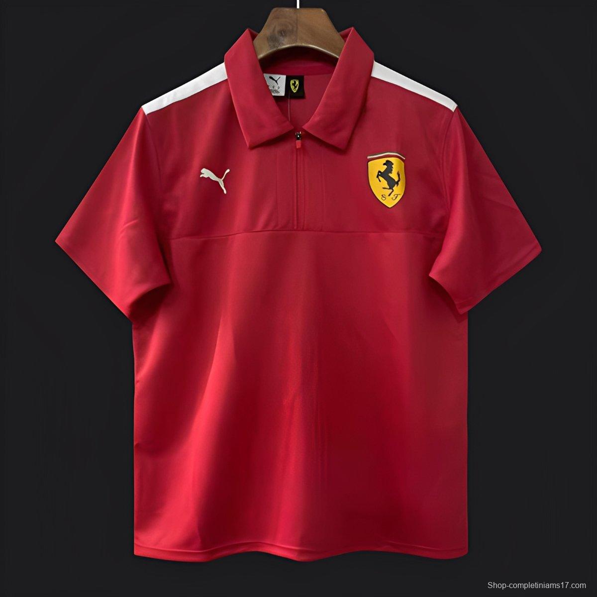 25/26 F1 Scuderia Ferrari Red with White Shoulder Stripes Polo Jersey