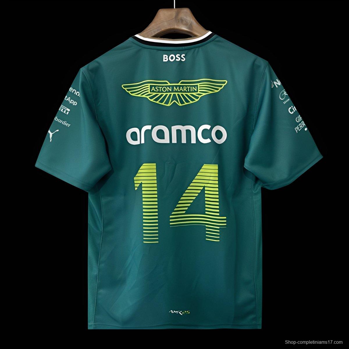 2025 F1 Aston Martin Aramco F1 Team Dark Green with Gold Trim Jersey #14  Aramco
