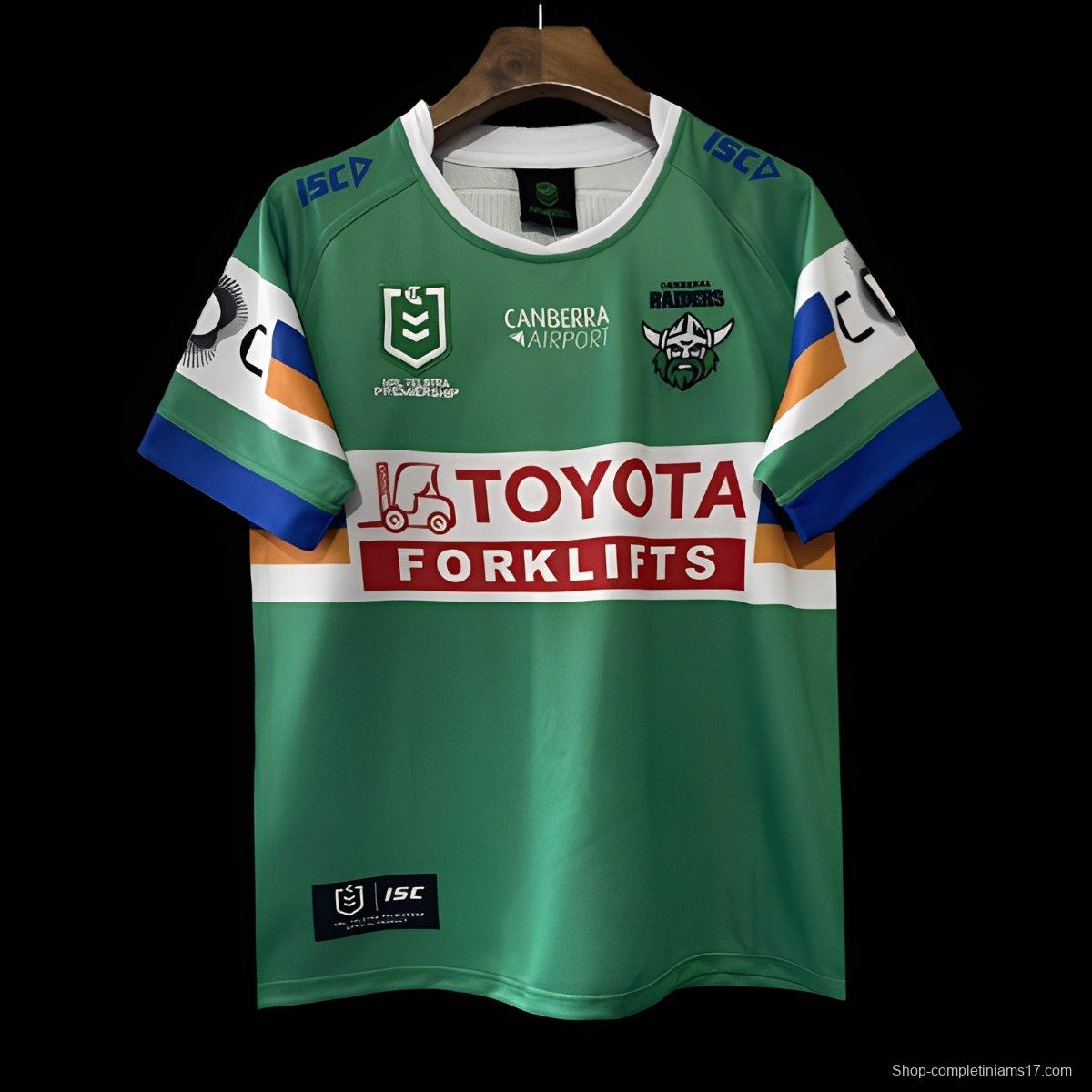 25/26 Canberra Raiders Green with White, Blue and Gold Stripes Jersey