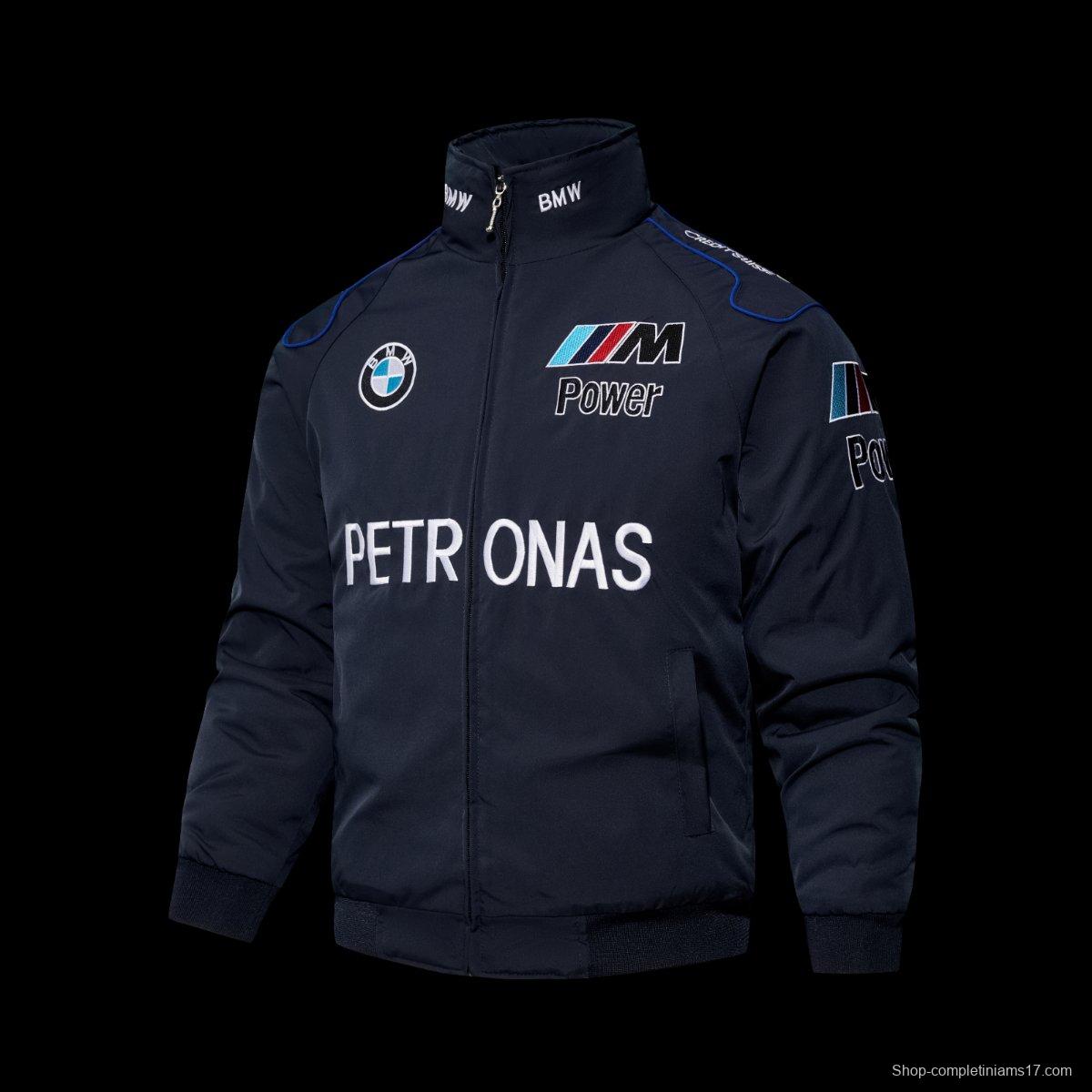 2026 F1 BMW M Power Petronas Navy Blue Motorsport Racing Jacket with Embroidered Logo Patches