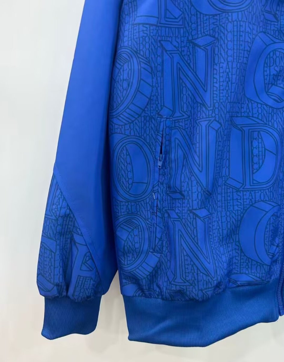 25/26 Chelsea FC Blue with All-Over London Text Pattern Full Zipper Windbreaker