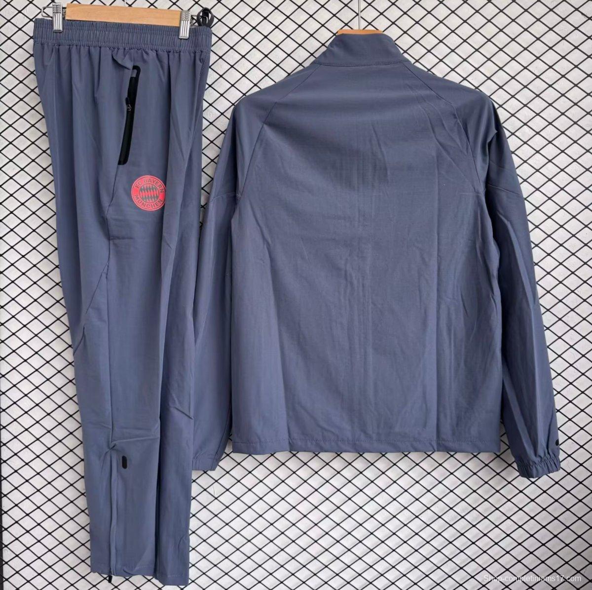 25/26 Bayern Munich Grey with Red Full zipper Jacket Tracksuit+ long pants