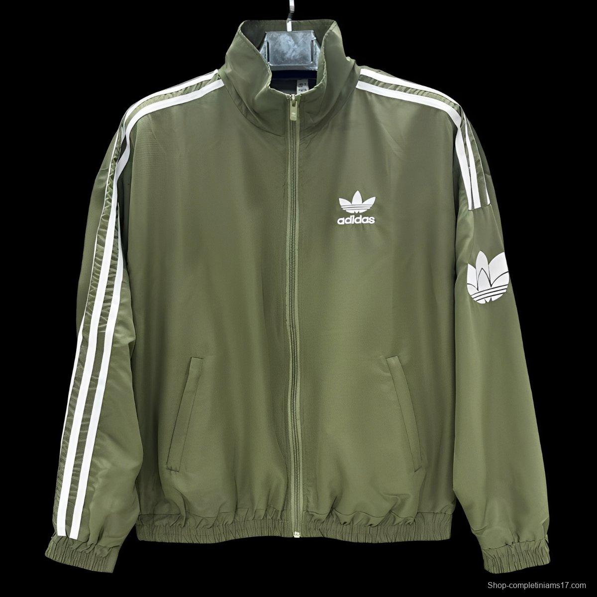 2026 Adidas Green Full Zipper Windbreaker