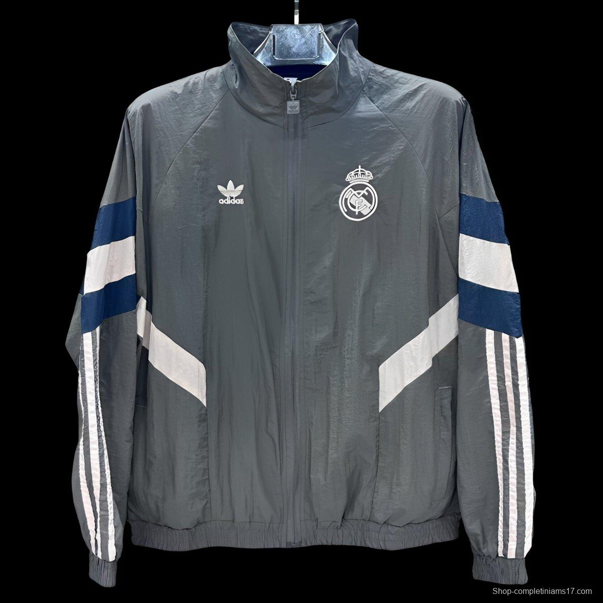 25/26 Real Madrid Grey Full Zipper Windbreaker