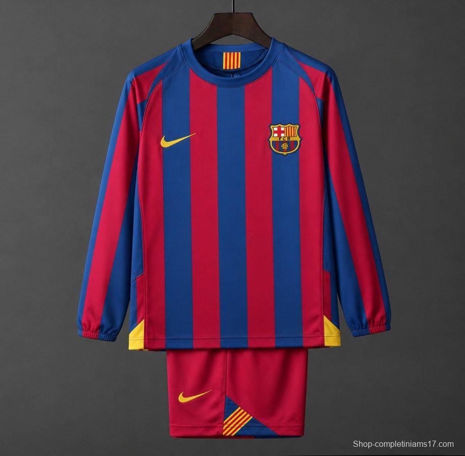 Retro Kids 05/06 Barcelona Home League Version Long Sleeve Jersey