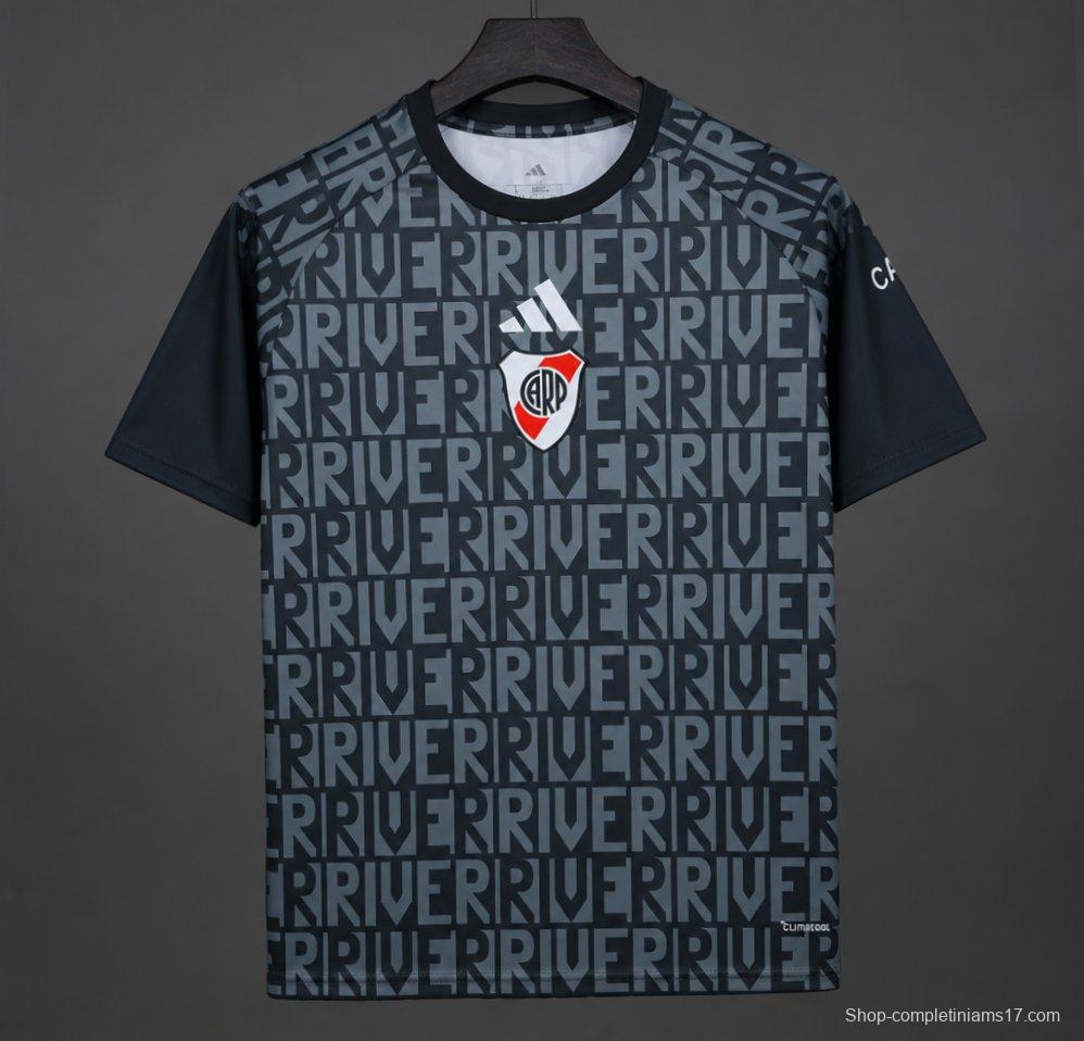 26/27 River Plate Pre-match Jersey With  Text "RIVER" Repeated Pattern
