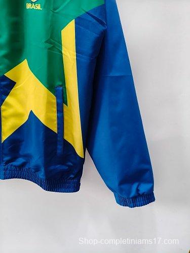 Retro 93/94 Brazil Yellow & Green & Blue Star Pattern Windbreaker Jacket